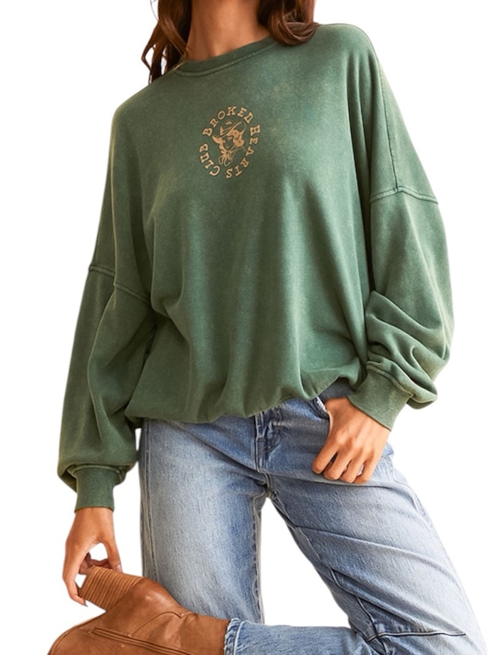 Modern Rebel | Women’s Broken Hearts Club Green Crewneck Sweatshirt Size S NWT